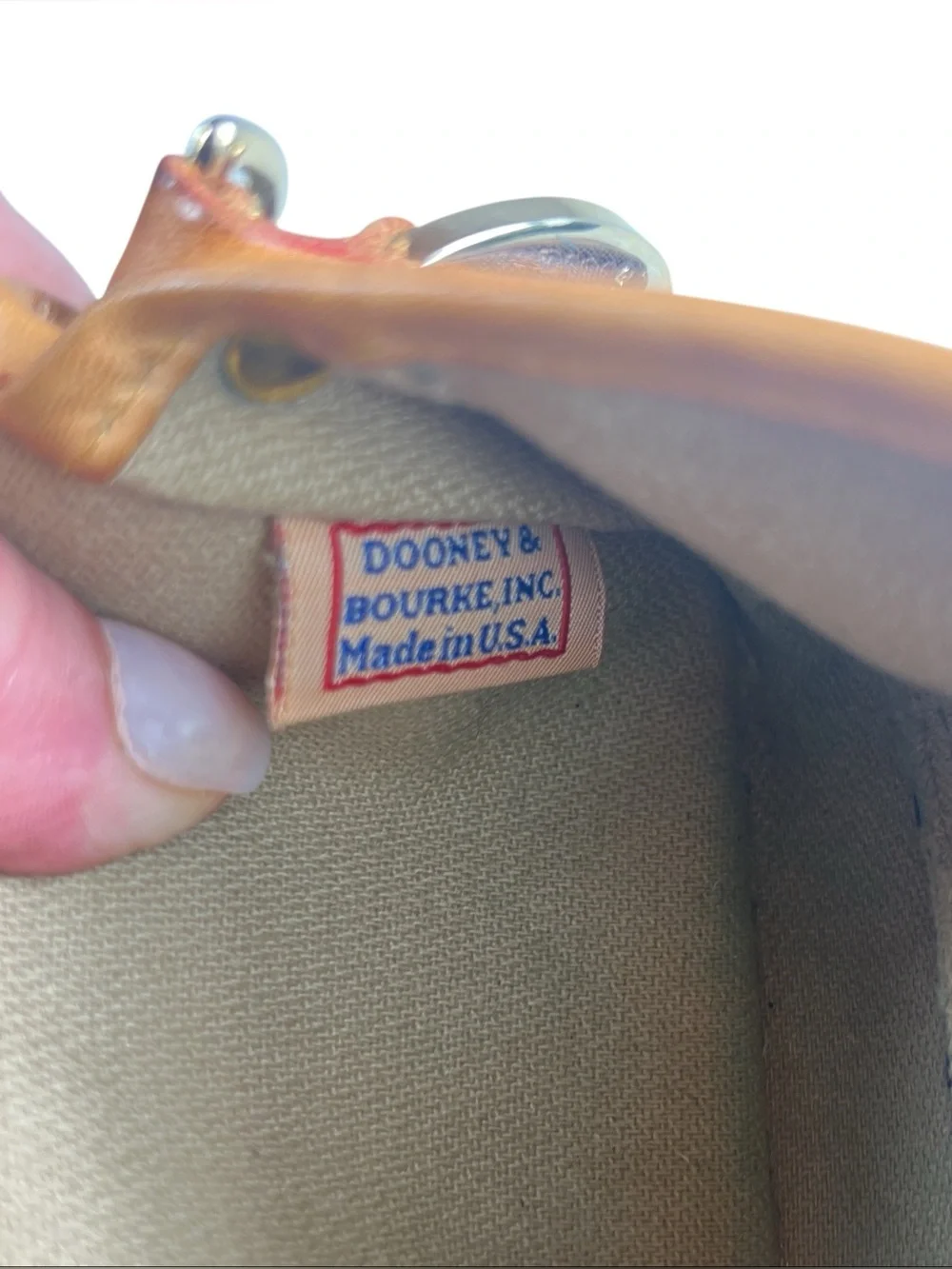 Dooney & Bourke Vintage Brown Fabric Monogram Wristlet with Tan Leather Trim